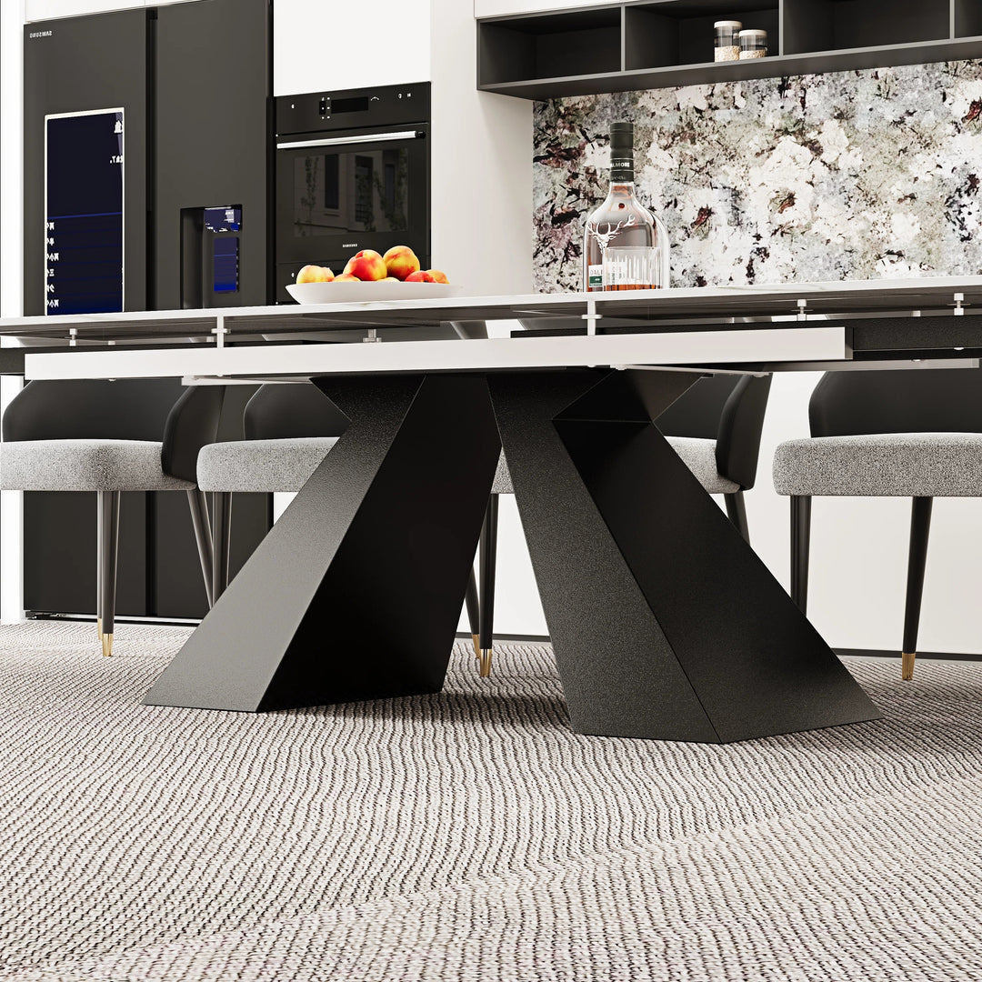 Minimalism Extendable Rectangular Sintered Stone Double Pedestal Dining Table Seat for 8-12 - 110.24"