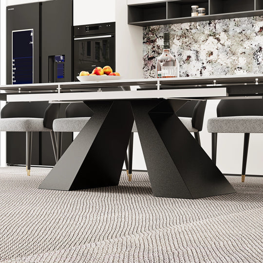 Minimalism Extendable Rectangular Sintered Stone Double Pedestal Dining Table Seat for 8-12 - 110.24"