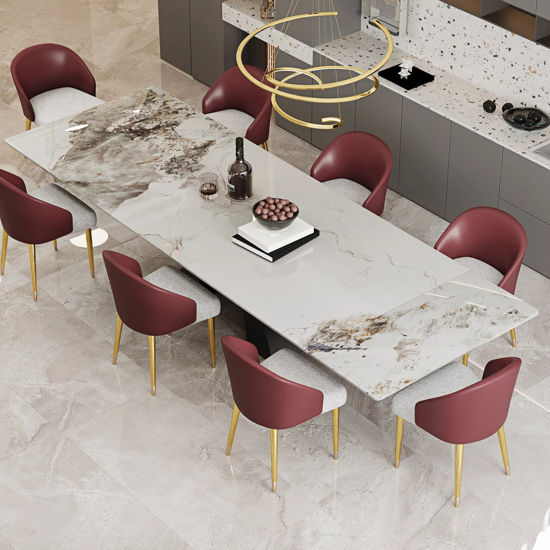 Minimalism Extendable Rectangular Sintered Stone Double Pedestal Dining Table Seat for 8-12 - 110.24"