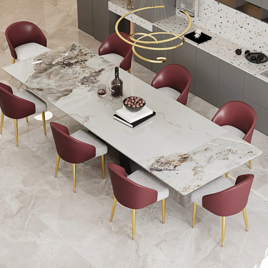Minimalism Extendable Rectangular Sintered Stone Double Pedestal Dining Table Seat for 8-12 - 110.24"
