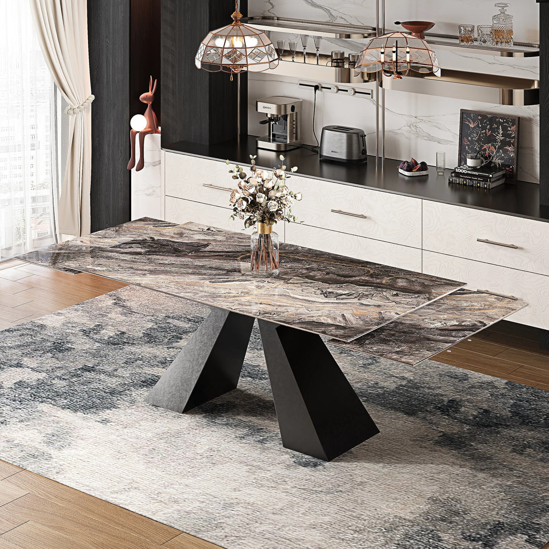 Minimalism Extendable Rectangular Sintered Stone Double Pedestal Dining Table Seat for 8-12 - 110.24"