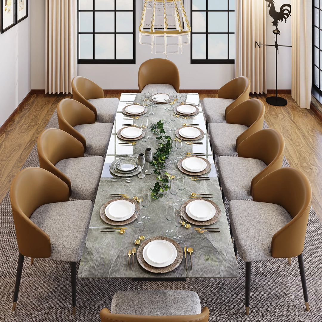 Minimalism Extendable Rectangular Sintered Stone Double Pedestal Dining Table Seat for 8-12 - 110.24"