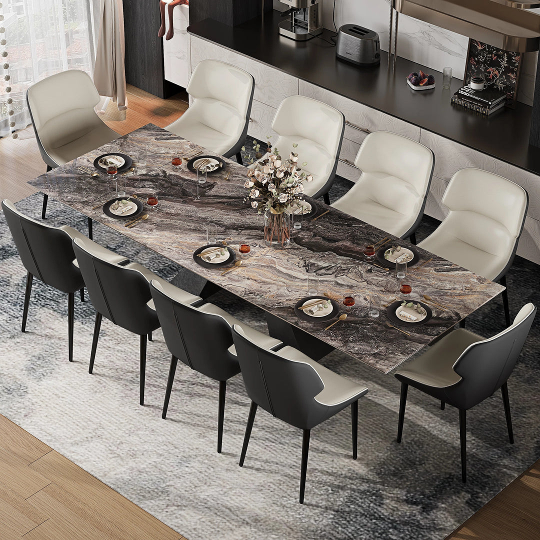 Minimalism Extendable Rectangular Sintered Stone Double Pedestal Dining Table Seat for 8-12 - 110.24"