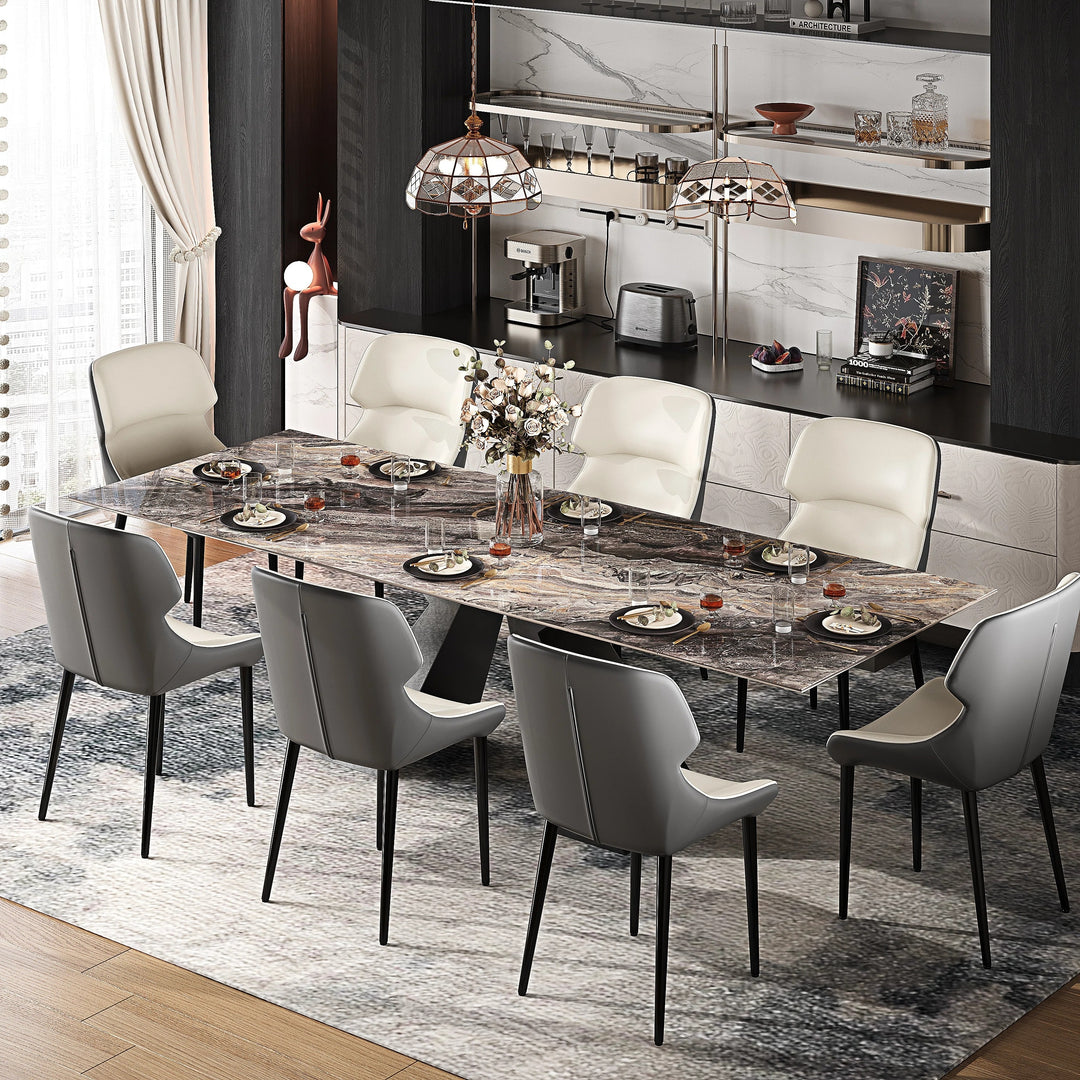Minimalism Extendable Rectangular Sintered Stone Double Pedestal Dining Table Seat for 8-12 - 110.24"
