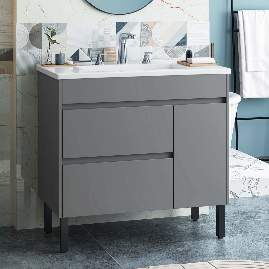 37" Freestanding Single Bathroom Vanity with 1 Soft Closing Cabinet & 2 Drawers