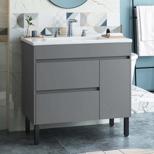 37" Freestanding Single Bathroom Vanity with 1 Soft Closing Cabinet & 2 Drawers