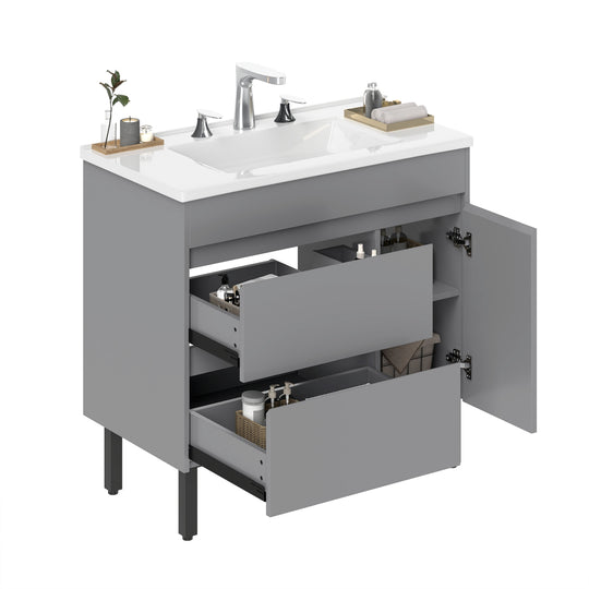37" Freestanding Single Bathroom Vanity with 1 Soft Closing Cabinet & 2 Drawers