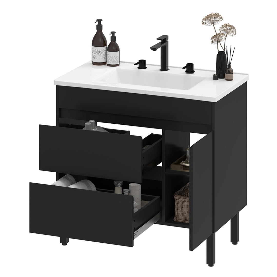 37" Freestanding Single Bathroom Vanity with 1 Soft Closing Cabinet & 2 Drawers
