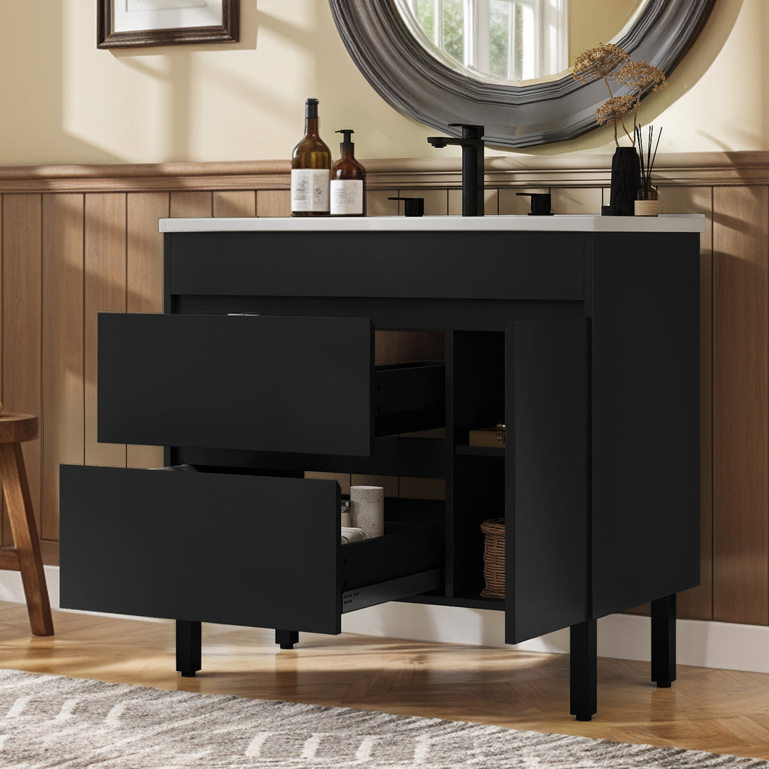 37" Freestanding Single Bathroom Vanity with 1 Soft Closing Cabinet & 2 Drawers