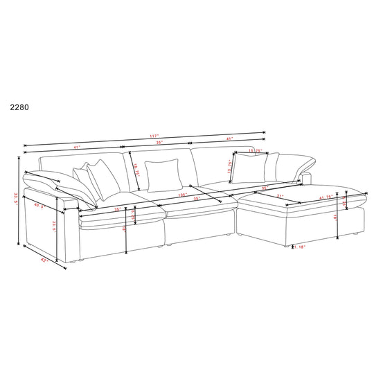 Modern 117" L Shape Sectional Sofa Cloud Couch with Removable Ottoman