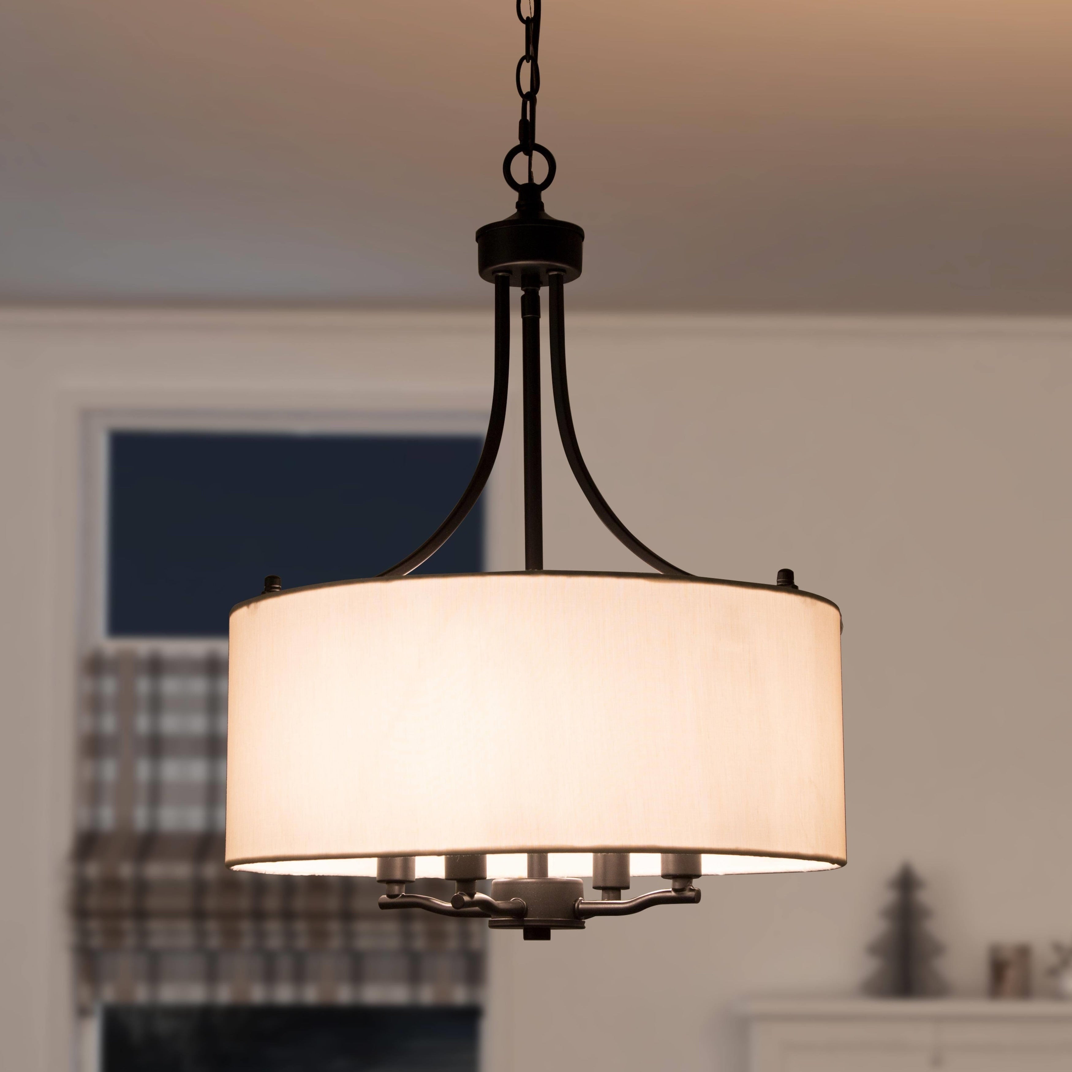 Modern Farmhouse Drum 4-Light Transitional Chandelier with Fabric for Dining Room Foyer - 16'' L X 16'' W X 21.5'' H