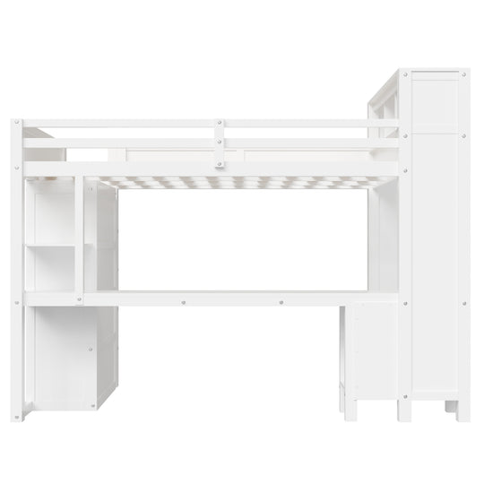 Modern Queen Loft Bed with Built-In Desk, Wardrobe, Headboard Storage & USB Hub by