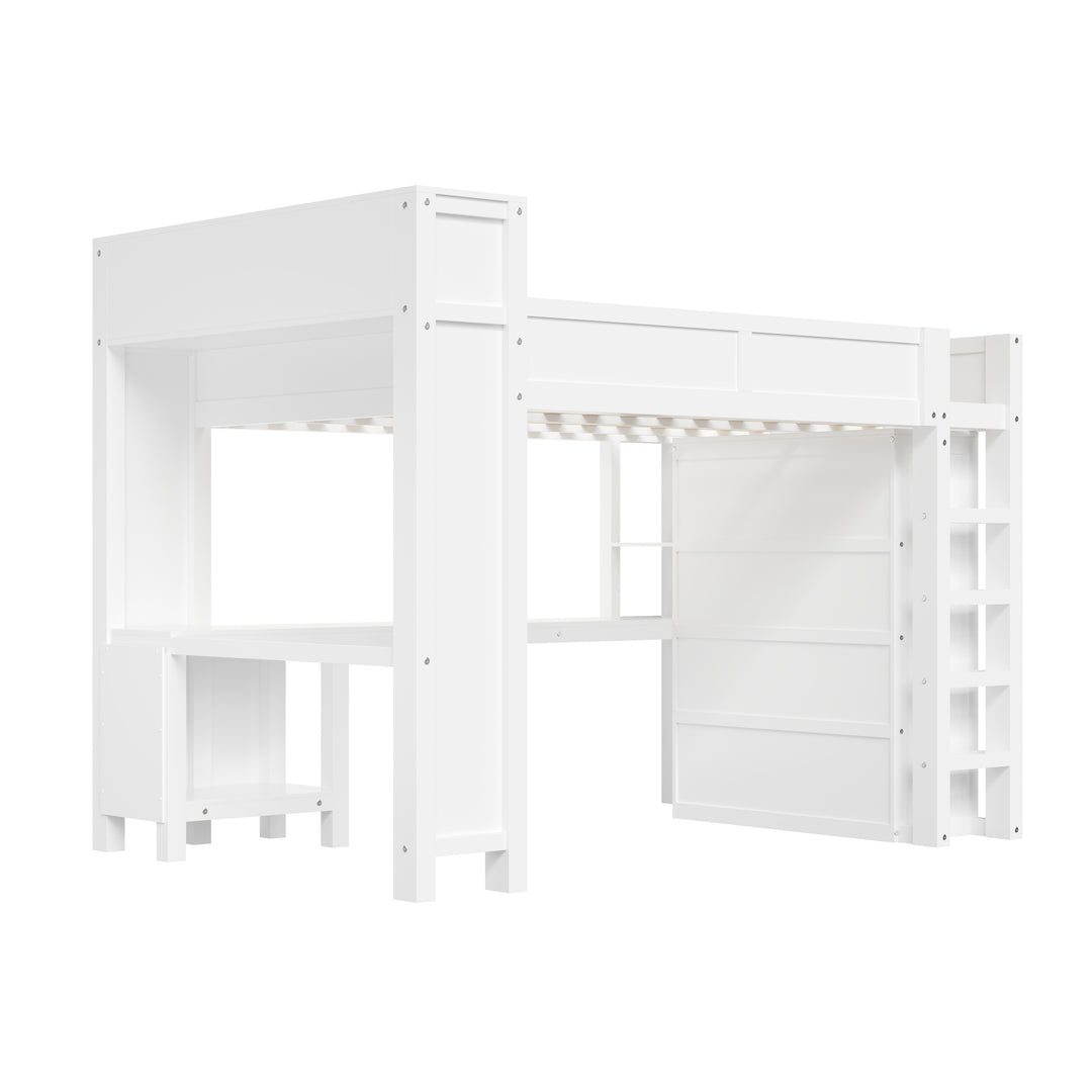 Modern Queen Loft Bed with Built-In Desk, Wardrobe, Headboard Storage & USB Hub by