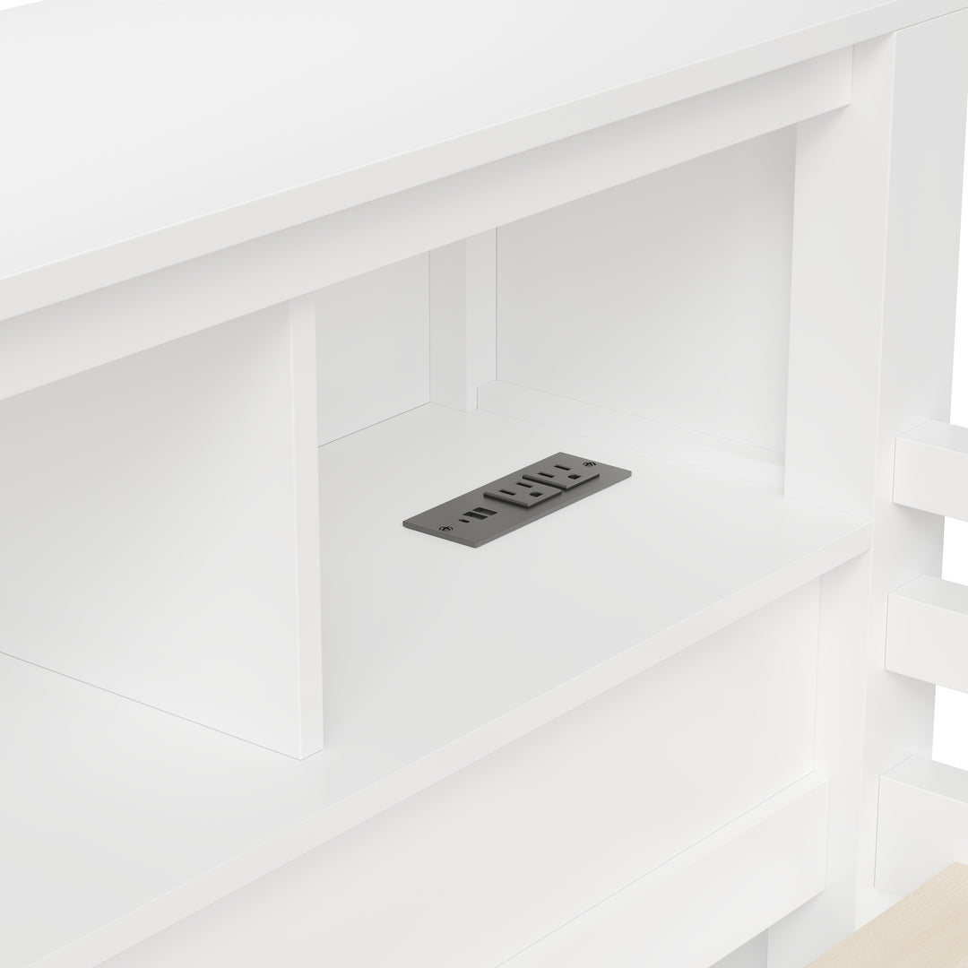 Modern Queen Loft Bed with Built-In Desk, Wardrobe, Headboard Storage & USB Hub by