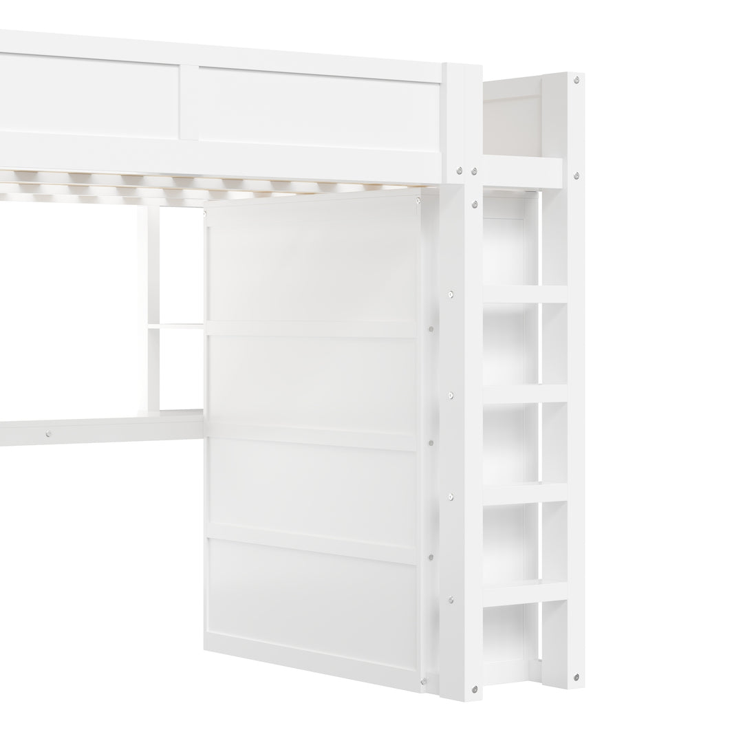 Modern Queen Loft Bed with Built-In Desk, Wardrobe, Headboard Storage & USB Hub by