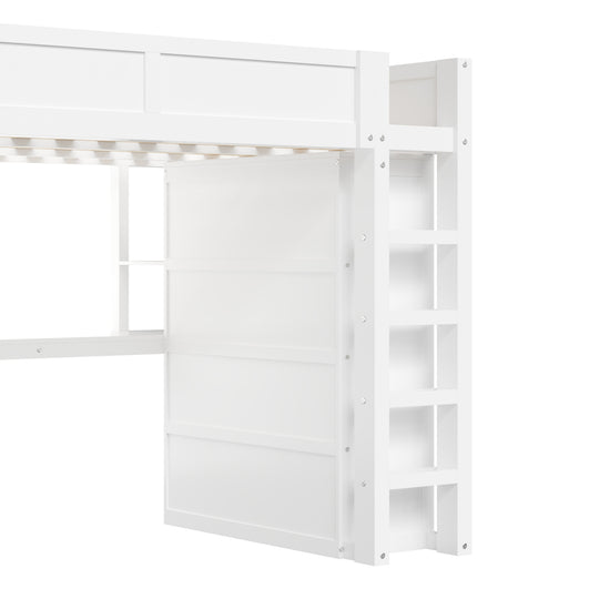 Modern Queen Loft Bed with Built-In Desk, Wardrobe, Headboard Storage & USB Hub by