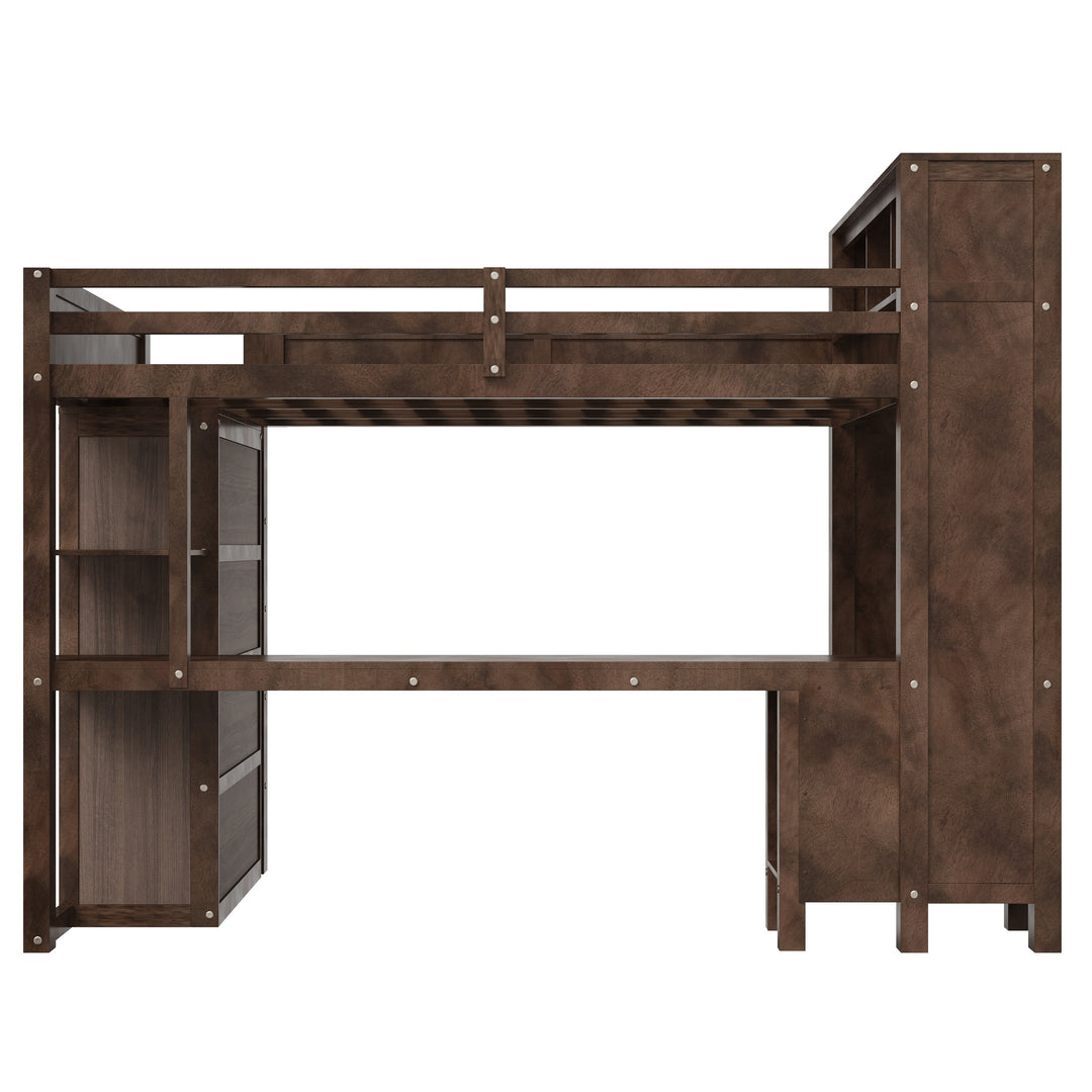 Modern Queen Loft Bed with Built-In Desk, Wardrobe, Headboard Storage & USB Hub by