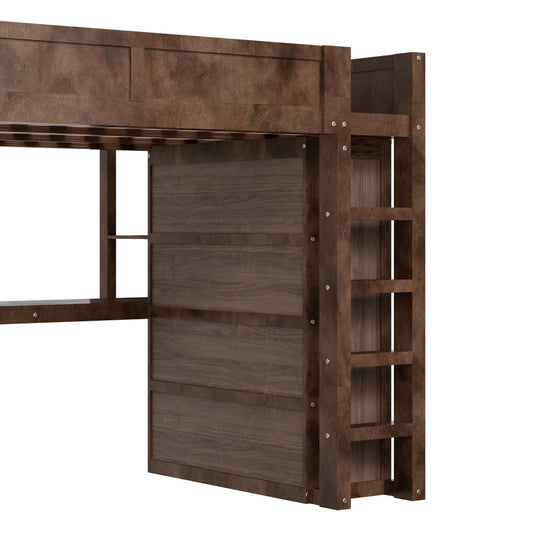 Modern Queen Loft Bed with Built-In Desk, Wardrobe, Headboard Storage & USB Hub by