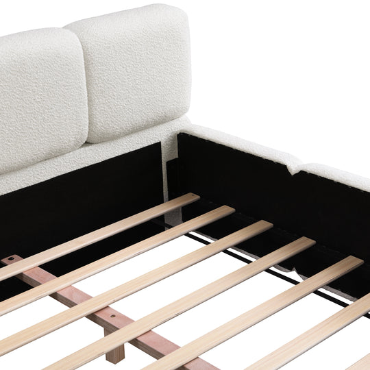 Modern Upholstered Bed Frame Block Style Grounded Bed with Thick Headboard, Lowprofile Wingback Bed Floor Bed Platform Bed Frame