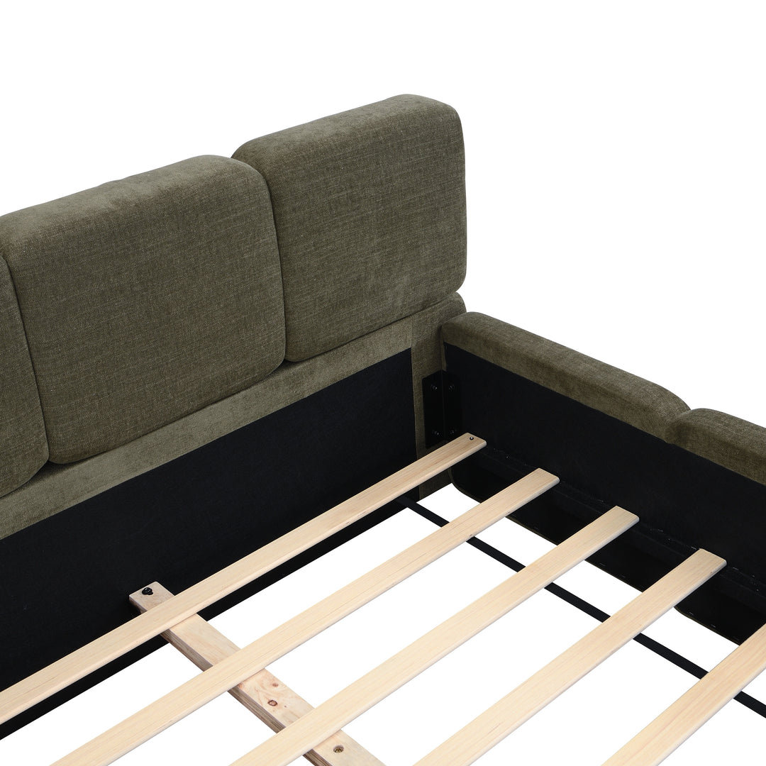 Modern Upholstered Bed Frame Block Style Grounded Bed with Thick Headboard, Lowprofile Wingback Bed Floor Bed Platform Bed Frame
