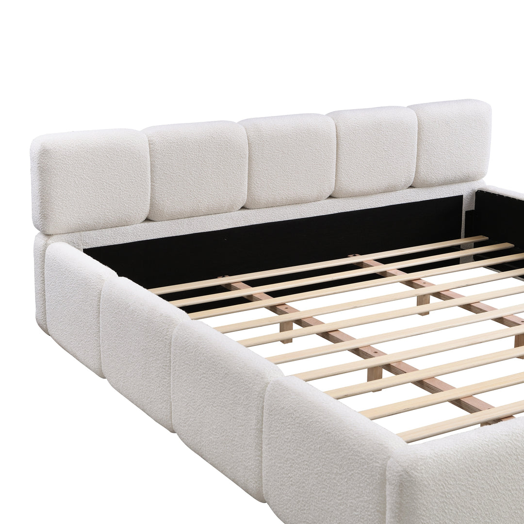 Modern Upholstered Bed Frame Block Style Grounded Bed with Thick Headboard, Lowprofile Wingback Bed Floor Bed Platform Bed Frame