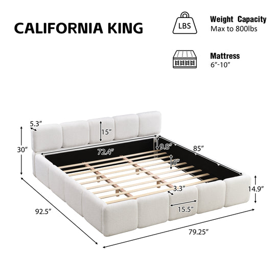 Modern Upholstered Bed Frame Block Style Grounded Bed with Thick Headboard, Lowprofile Wingback Bed Floor Bed Platform Bed Frame