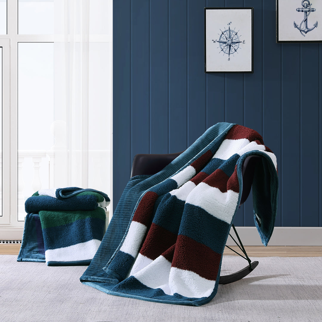 Printed Sherpa Throw Blanket with Solid Ribbed Plush Knit Reverse (50X60)