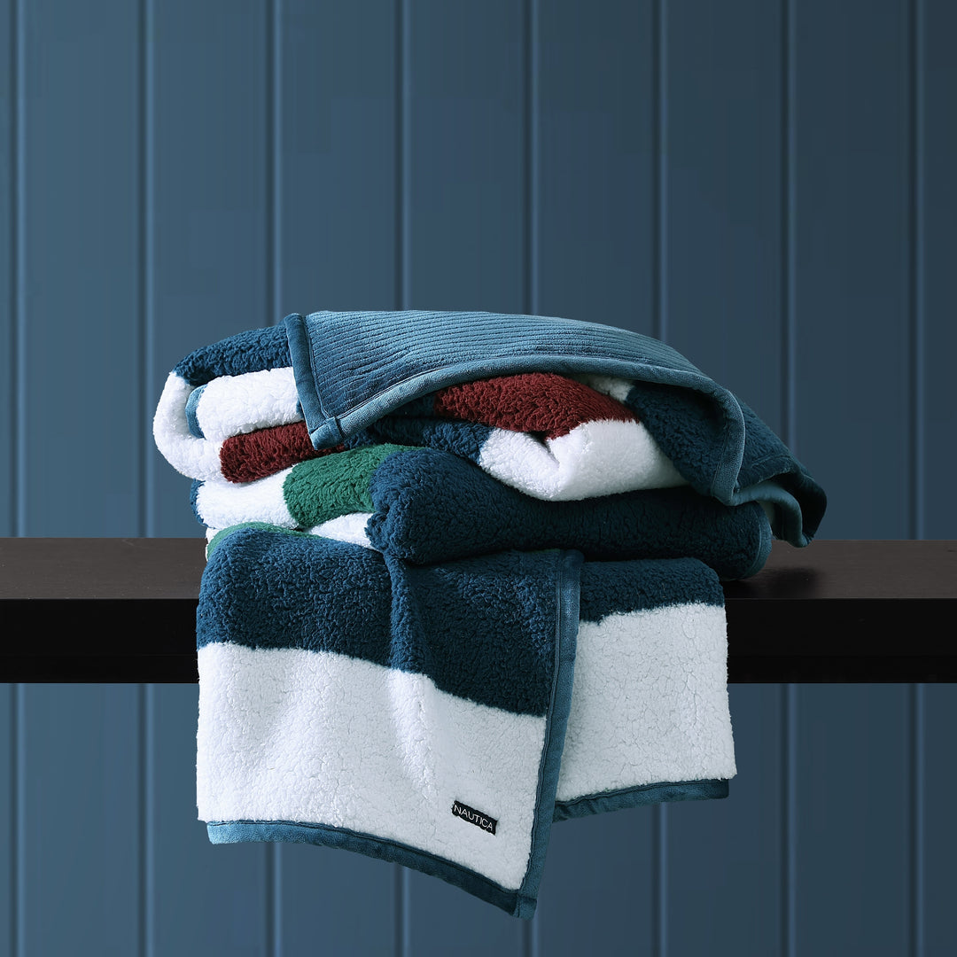 Printed Sherpa Throw Blanket with Solid Ribbed Plush Knit Reverse (50X60)
