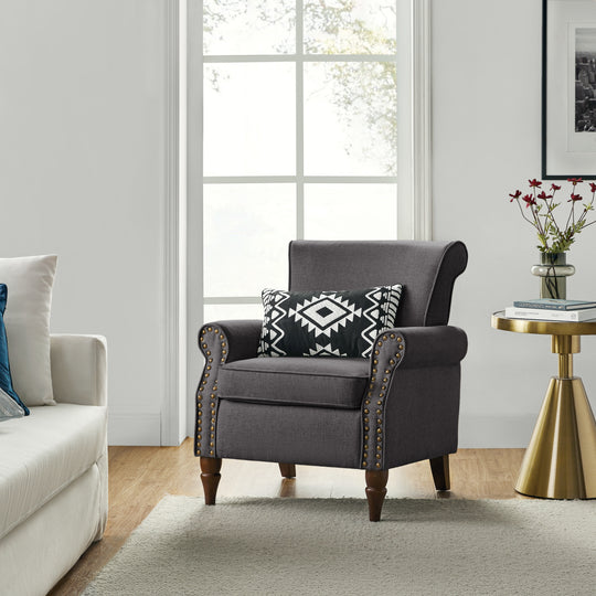 Nyctelius Upholstered Comfy Accent Chair with Turned Wooden Legs and Nailhead Trim Set of 2 by