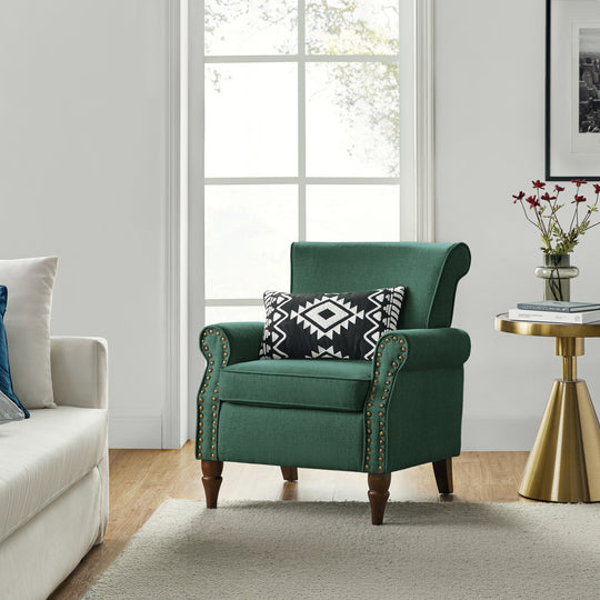 Nyctelius Upholstered Comfy Accent Chair with Turned Wooden Legs and Nailhead Trim Set of 2 by