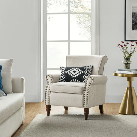 Nyctelius Upholstered Comfy Accent Chair with Turned Wooden Legs and Nailhead Trim Set of 2 by