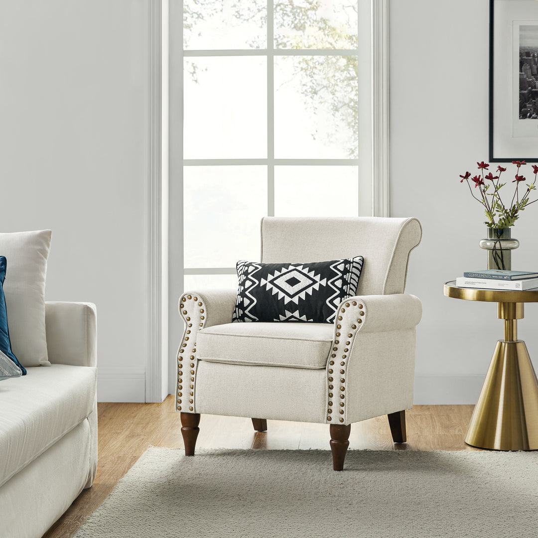 Nyctelius Upholstered Comfy Accent Chair with Turned Wooden Legs and Nailhead Trim Set of 2 by