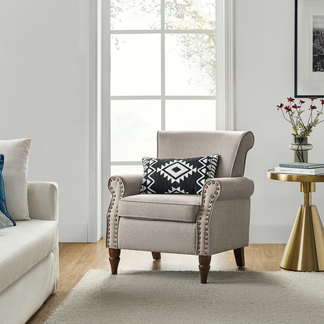 Nyctelius Upholstered Comfy Accent Chair with Turned Wooden Legs and Nailhead Trim Set of 2 by