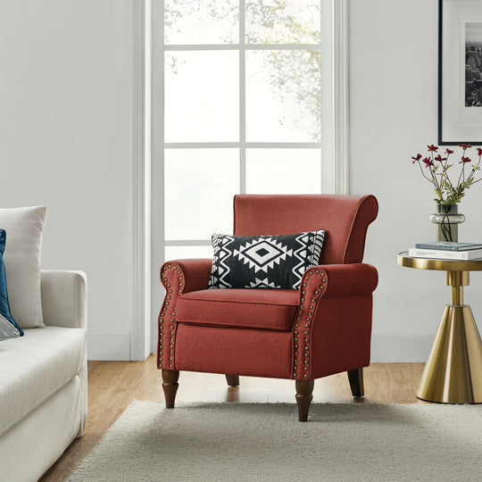 Nyctelius Upholstered Comfy Accent Chair with Turned Wooden Legs and Nailhead Trim Set of 2 by
