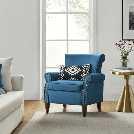 Nyctelius Upholstered Comfy Accent Chair with Turned Wooden Legs and Nailhead Trim Set of 2 by