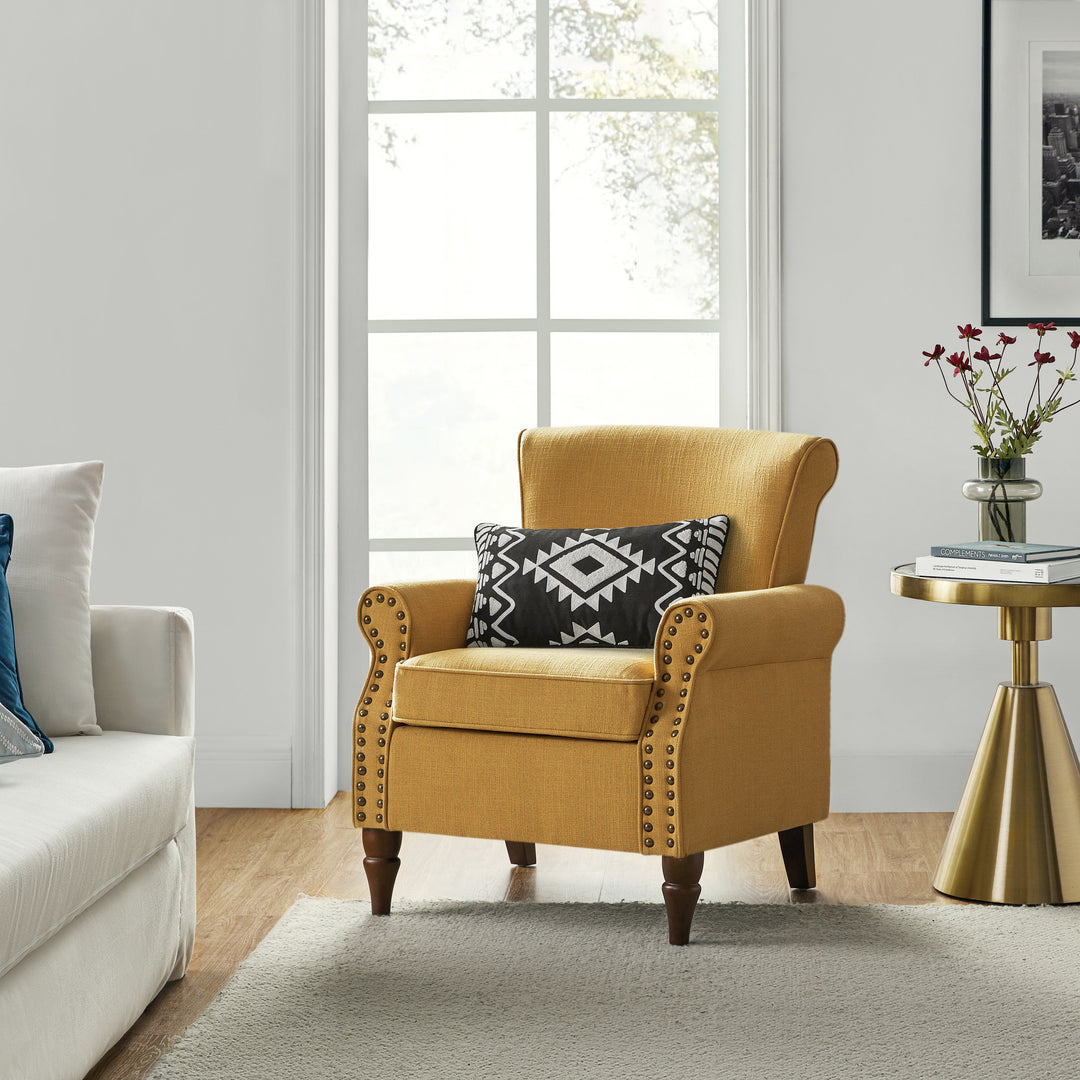 Nyctelius Upholstered Comfy Accent Chair with Turned Wooden Legs and Nailhead Trim Set of 2 by