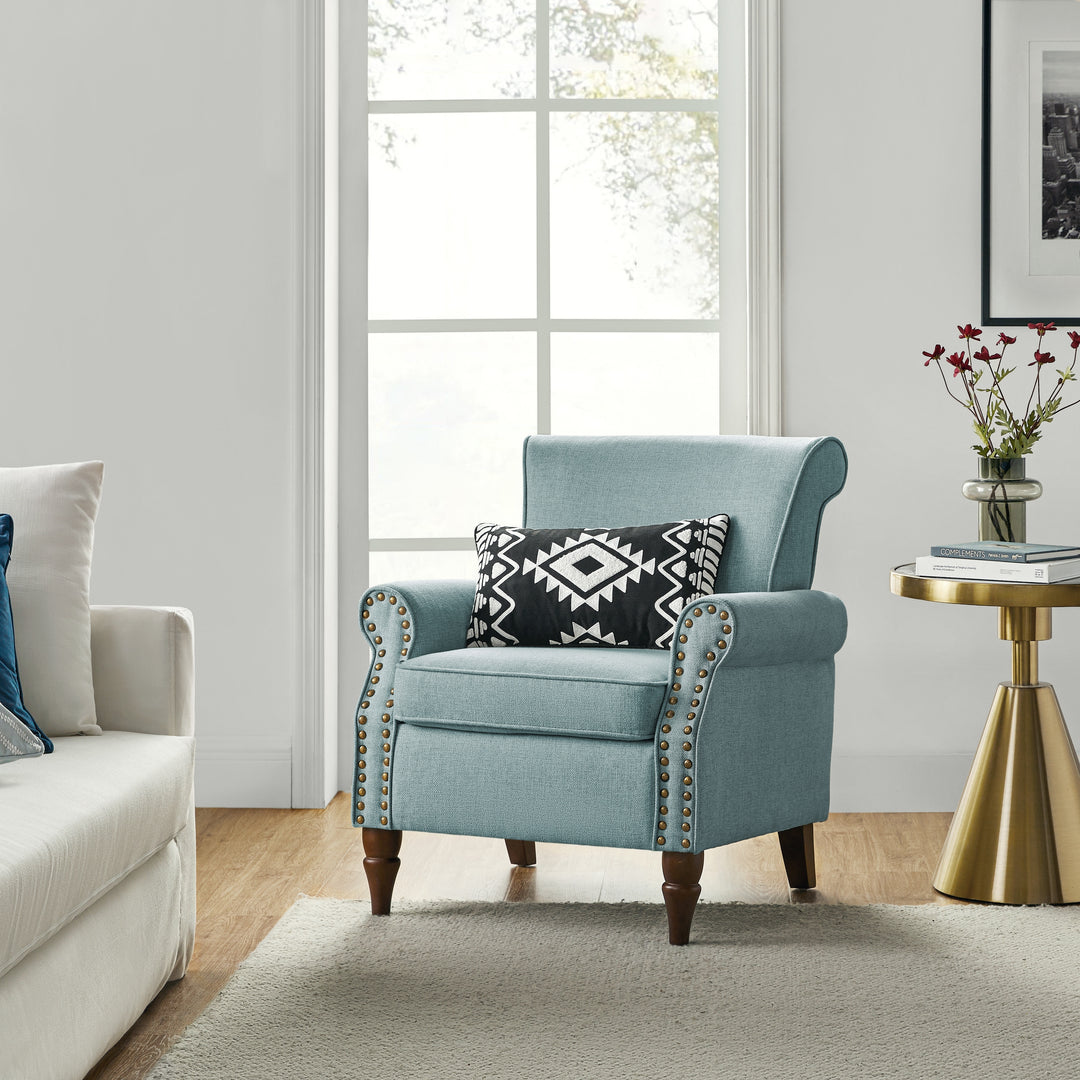 Nyctelius Upholstered Comfy Accent Chair with Turned Wooden Legs and Nailhead Trim Set of 2 by