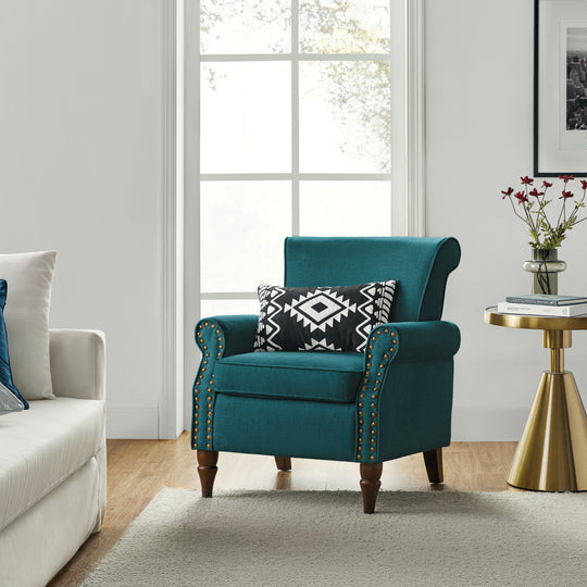 Nyctelius Upholstered Comfy Accent Chair with Turned Wooden Legs and Nailhead Trim Set of 2 by