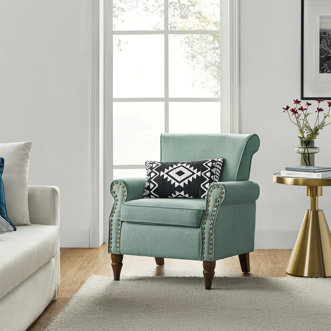 Nyctelius Upholstered Comfy Accent Chair with Turned Wooden Legs and Nailhead Trim Set of 2 by