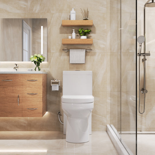 1 Piece Dual Flush Toilet White 0.8 1.28 GPF Seat Included 12 Inch Rough in - N/A