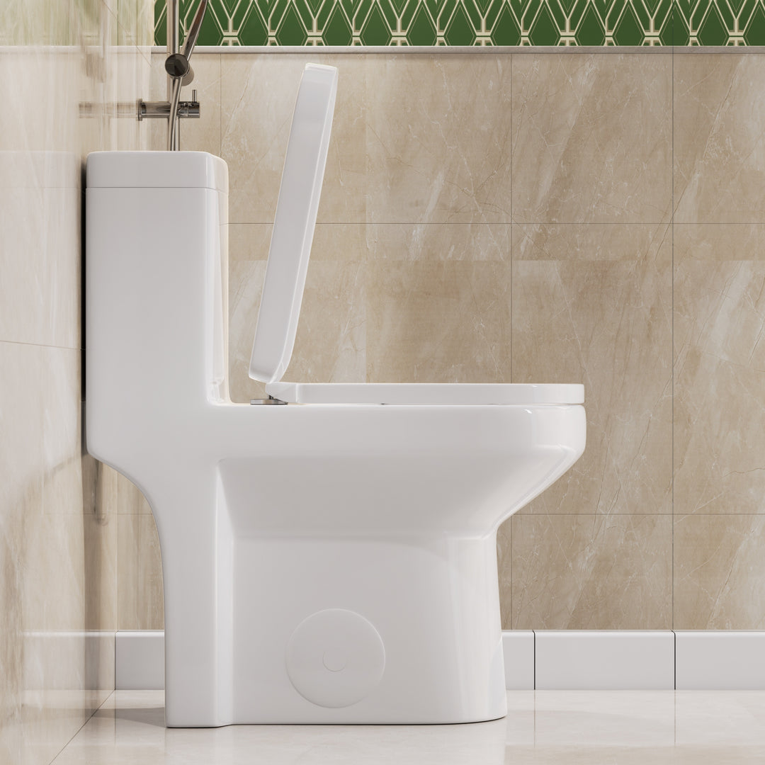 1 Piece Dual Flush Toilet White 0.8 1.28 GPF Seat Included 12 Inch Rough in - N/A