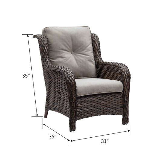 Outdoor Wicker High Back Club Chair with Cushions (Set of 2)