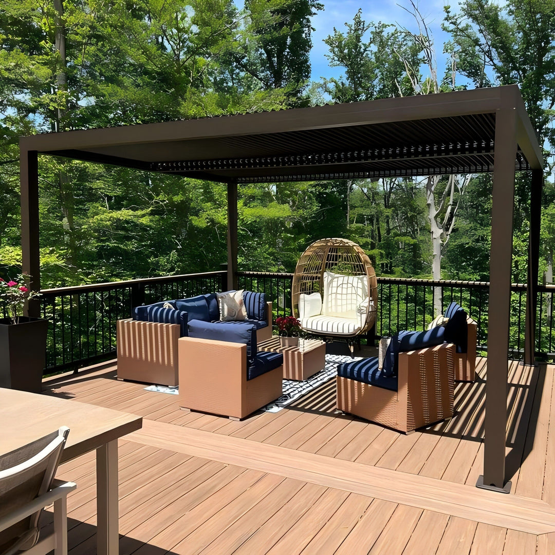 Bronze Louvered Pergola with Adjustable Roof for Deck Backyard Garden Hardtop Gazebo