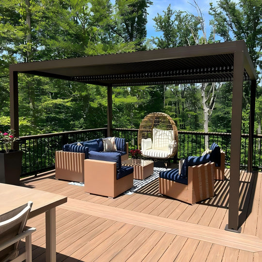 Bronze Louvered Pergola with Adjustable Roof for Deck Backyard Garden Hardtop Gazebo