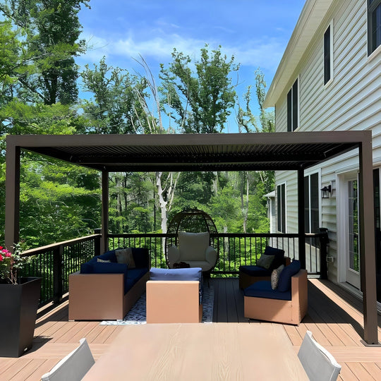Bronze Louvered Pergola with Adjustable Roof for Deck Backyard Garden Hardtop Gazebo