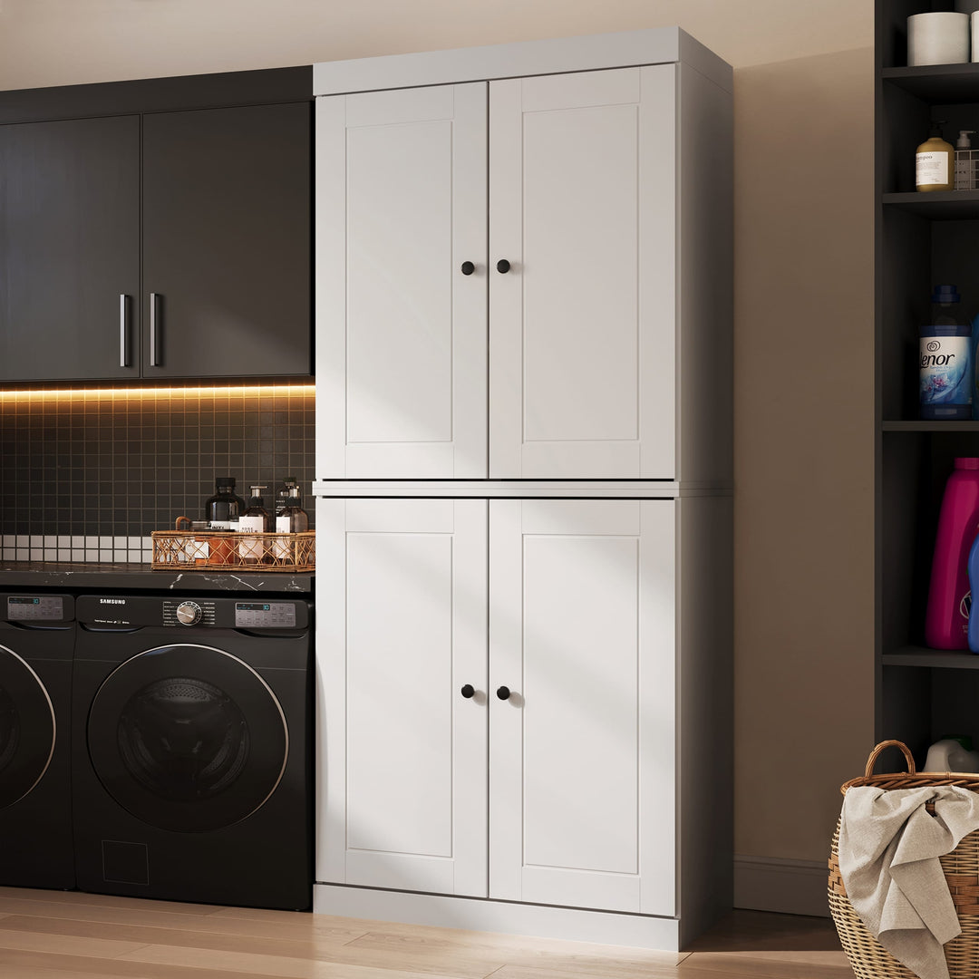 100% Solid Wood Bathroom & Laundry Storage Cabinet, Raised Panel Doors, Adjustable Shelves, 32" Wide, 71.5" Tall