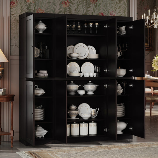 Premium 100% Solid European Oak Hardwood Modular Dining Room Cabinet with Shaker Doors - 64" Wide, 71.5" Tall