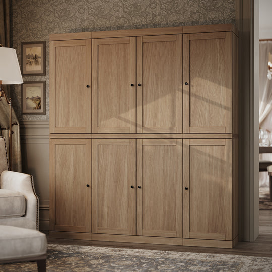 Premium 100% Solid European Oak Hardwood Modular Dining Room Cabinet with Shaker Doors - 64" Wide, 71.5" Tall