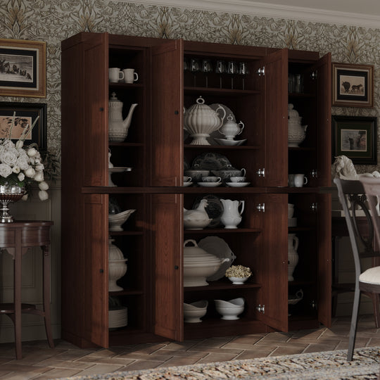 Premium 100% Solid European Oak Hardwood Modular Dining Room Cabinet with Shaker Doors - 64" Wide, 71.5" Tall
