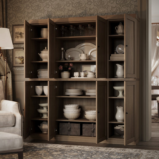 Premium 100% Solid European Oak Hardwood Modular Dining Room Cabinet with Shaker Doors - 64" Wide, 71.5" Tall